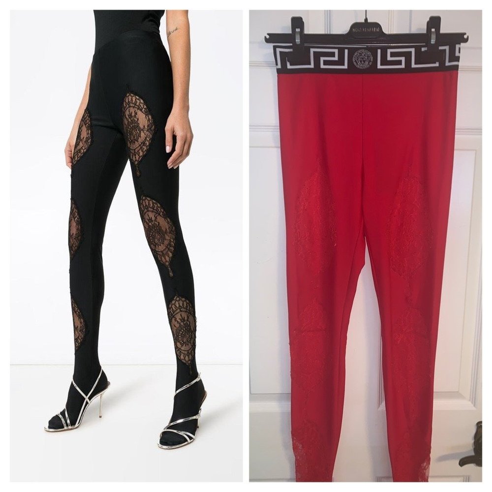 VERSACE 2019 RUNWAY COLLECTION WOMENS LACE PANELLED LEGGINGS SIZE 1 SMAL…